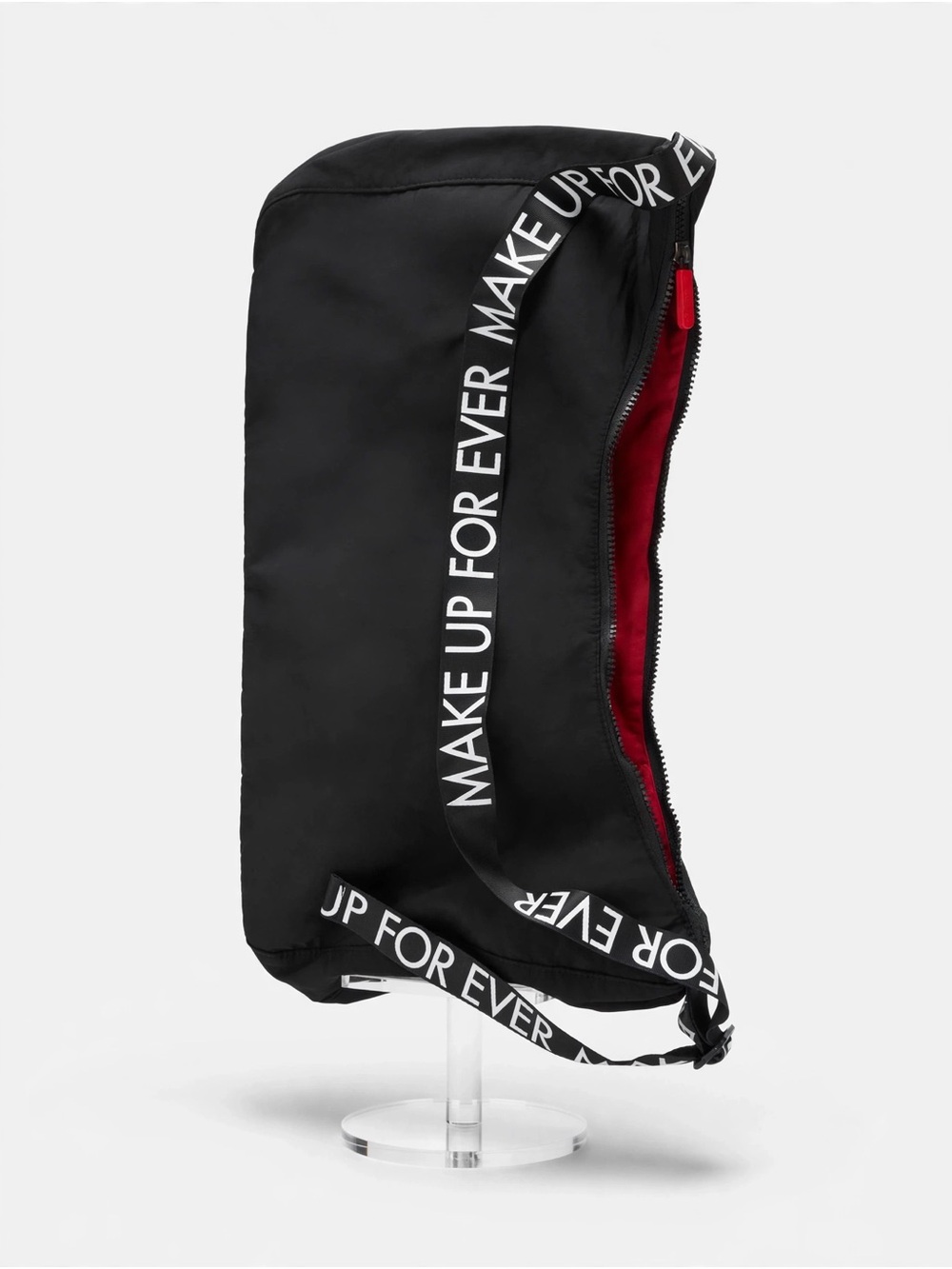 Makeup Forever Black Belt Bag with Red Interior and Logo Strap